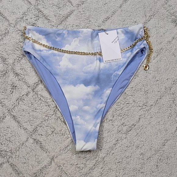WeWoreWhat Swim Bottom Women's S Blue Powder Clouds Belted Emily Hi-Waist NEW - Picture 1 of 6